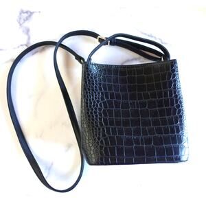 Crossbody Bag Womens Black Faux Leather Croc Embossed Purse Shoulder Handbag